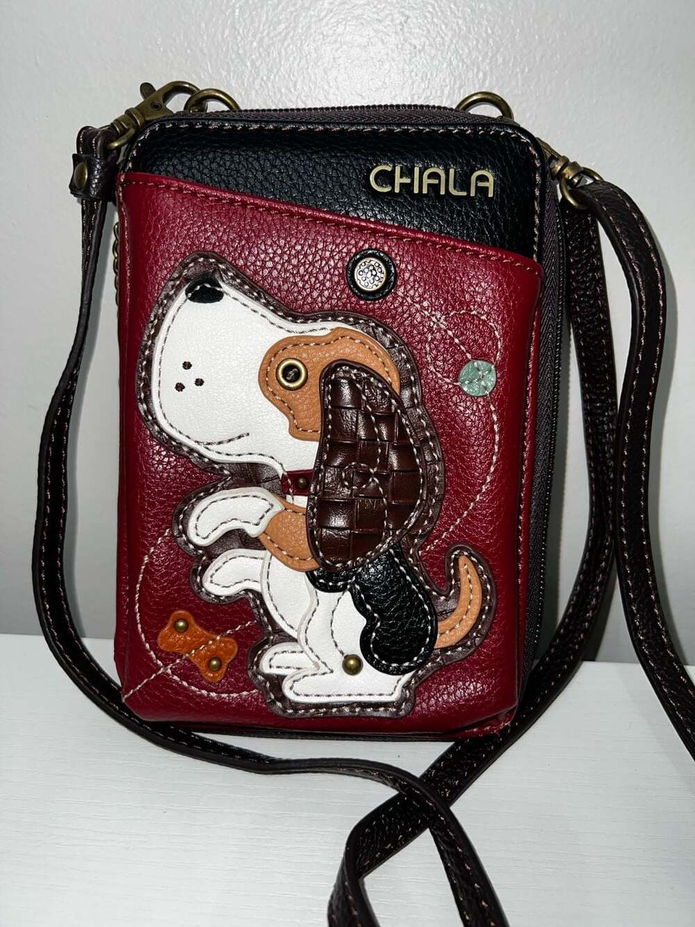 CHALA Dog  Beagle Crossbody Cell Phone Case Wallet Burgundy
